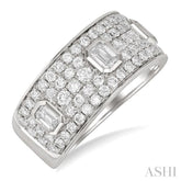 1 1/2 Ctw 3-Stone Emerald and Round Cut Diamond Fashion Wide Band in 14K White Gold